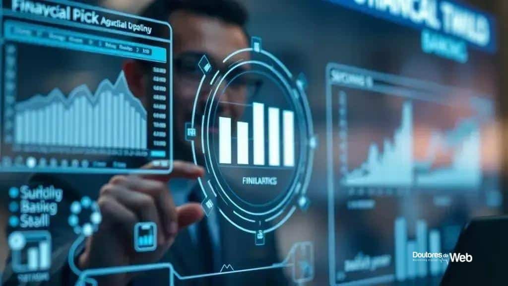 Tendências tecnológicas no setor financeiro em 2025, incluindo inteligência artificial, big data, realidade virtual e automação robótica.